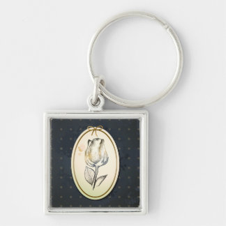 Vintage rosebud in black, keychain