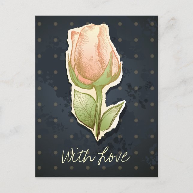 Vintage rosebud in black, postcard (Front)