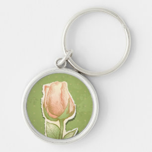 Vintage rosebud in green, keychain