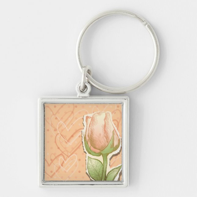 Vintage rosebud, key ring (Front)