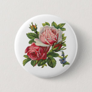 VINTAGE ROSES 6 CM ROUND BADGE