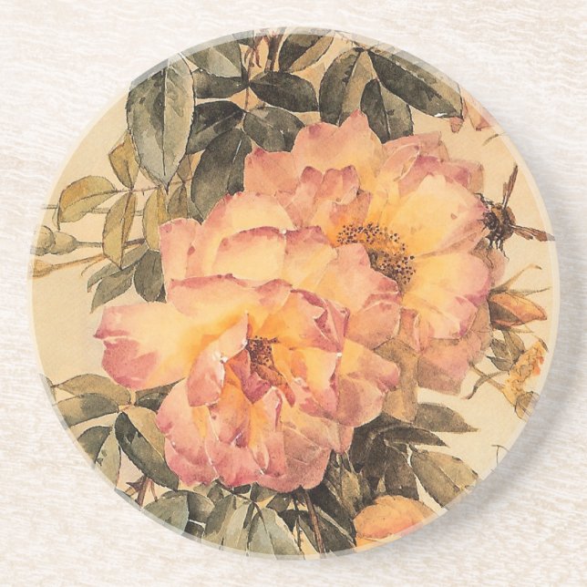 Vintage ‘Roses and Bumblebees’ Coaster (Front)