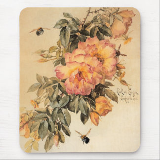 Vintage Roses and Bumblebees Mouse Pad