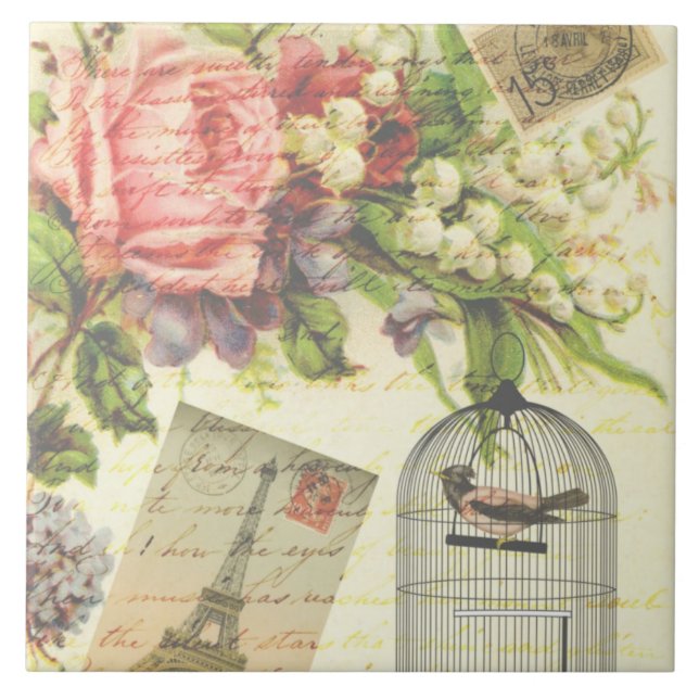 Vintage Roses and Caged Bird Tile (Front)