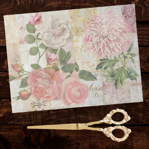 Vintage Roses and Chrysanthemums Pink Gold White Tissue Paper