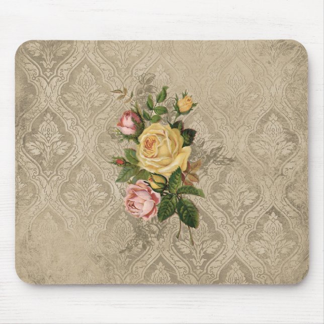 Vintage Roses and Damask Mouse Pad (Front)
