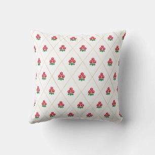 Vintage Roses and Diamonds Pattern Black Red Cushion