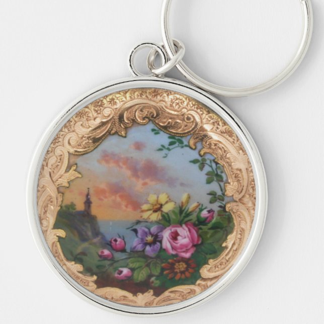 VINTAGE ROSES AND FLOWERS WITH LANDSCAPE KEY RING (Front)