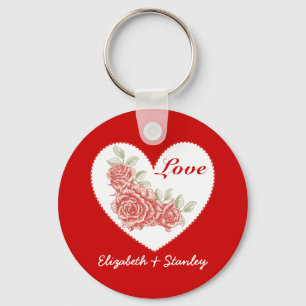 Vintage roses and heart Valentine’s Love keychain