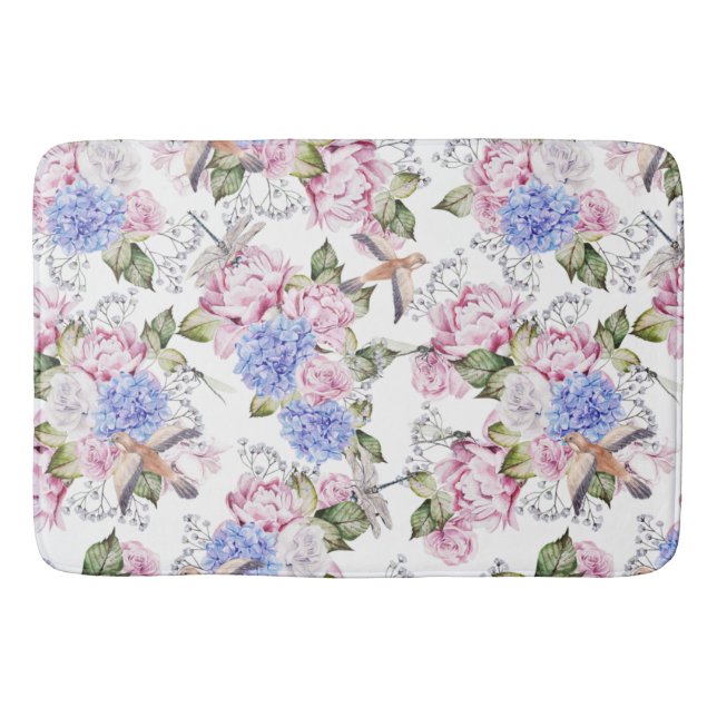 Vintage Roses and Hydrangea Flowers Nature   Bath Mat (Front)