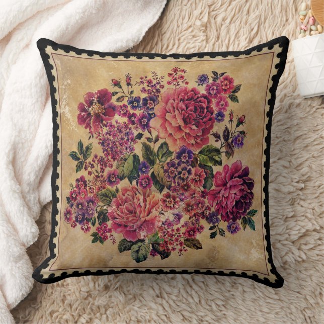 Vintage Roses and Mixed  Flowers Cushion (Blanket)