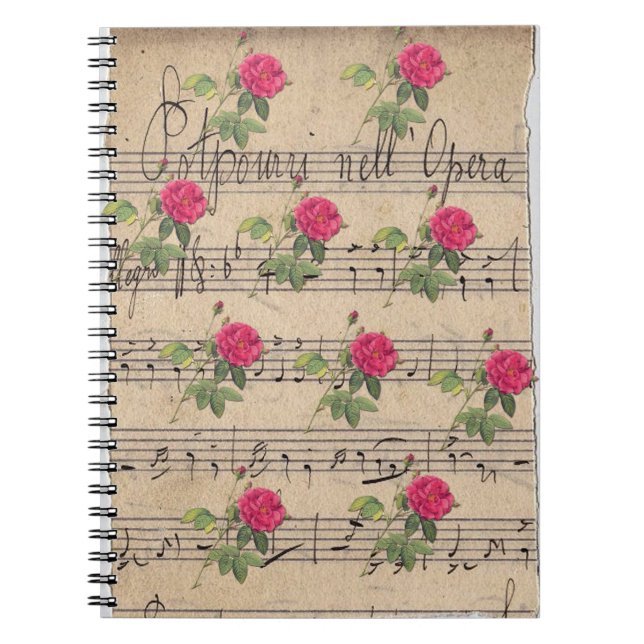 Vintage Roses and Music Sheet Notebook (Front)