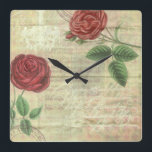 Vintage Roses and Music Wall Clock<br><div class="desc">Antique postcard,  roses and music combine to make a lovely romantic design.</div>
