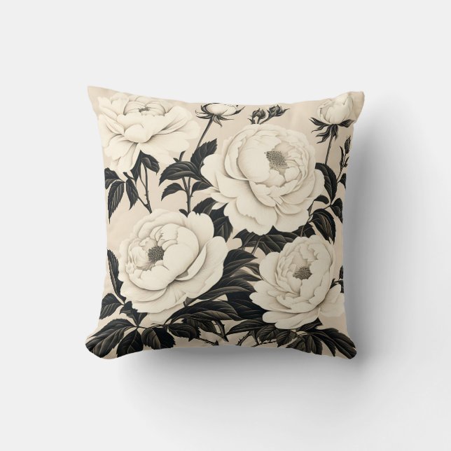 Vintage Roses And Peonies On Cream Cushion (Front)