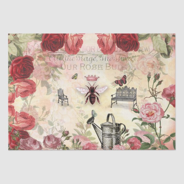 Vintage Roses and Queen Bee Decoupage Tissue Paper (Front)