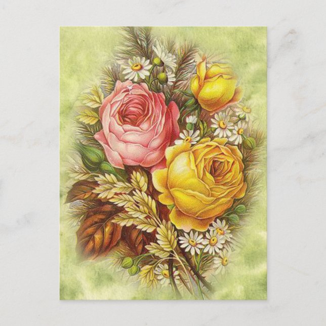 Vintage Roses and White Daisy Flowers  Postcard (Front)