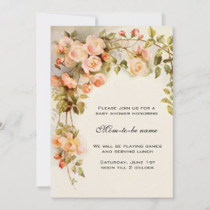 Vintage Roses, Antique Flowers, Floral Baby Shower Invitation