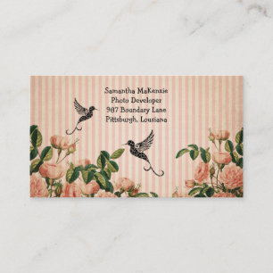 Vintage Roses & Artistic Hummingbird Business Card
