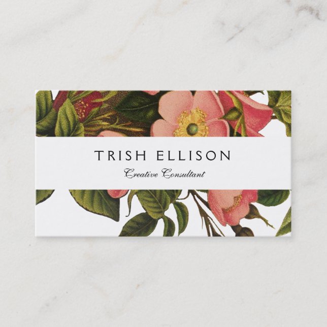 Vintage Roses Beautiful Pink Botanical Business Card (Front)