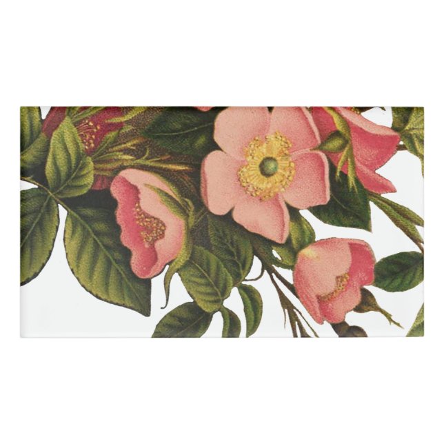 Vintage Roses Beautiful Pink Botanical Name Tag (Front)