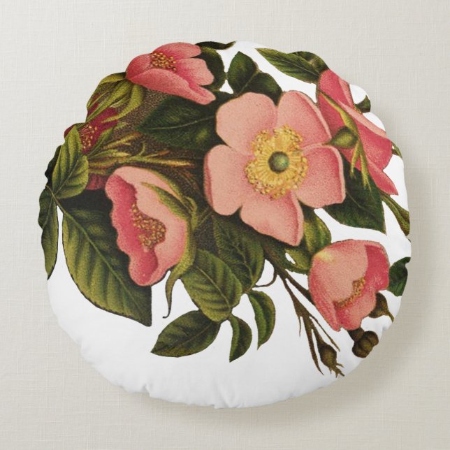 Vintage Roses Beautiful Pink Botanical Round Cushion (Front)