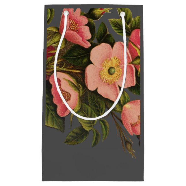 Vintage Roses Beautiful Pink Botanical Small Gift Bag (Front)