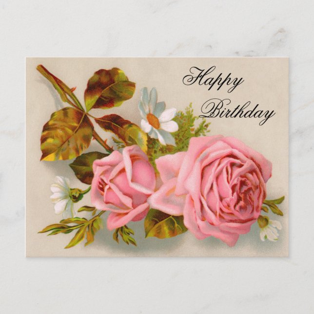 Vintage Roses Birthday Postcard (Front)