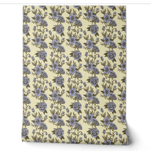 Vintage Roses Blue Beige Wallpaper