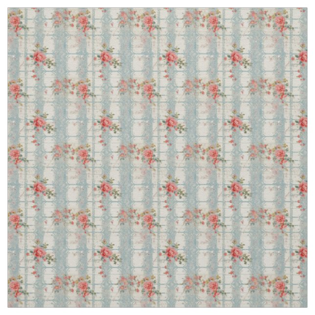 Vintage Roses & Blue Lace Charm Fabric (Swatch)