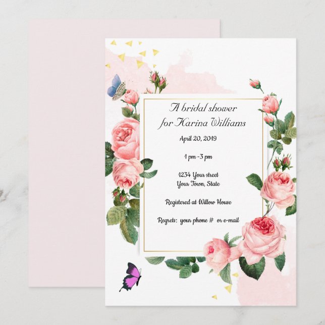 Vintage Roses Bridal Shower Invitation (Front/Back)