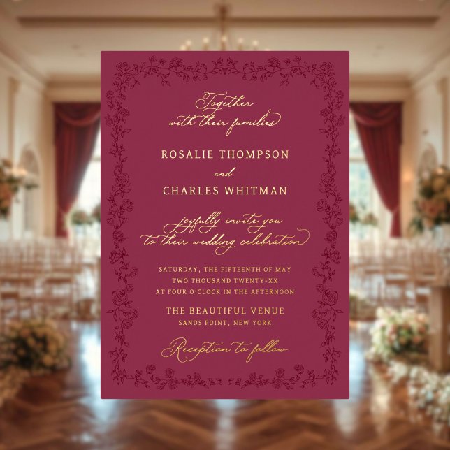 Vintage Roses Burgundy Floral Frame Wedding  (Creator Uploaded)