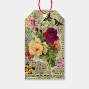 Vintage Roses & Butterflies Ephemera Gift Tag
