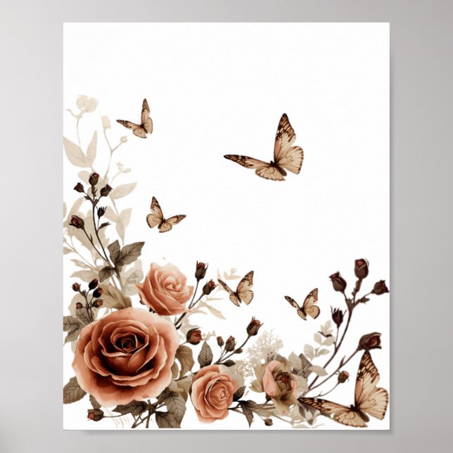 Vintage Roses & Butterflies Poster (Front)