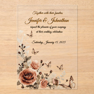 Vintage Roses & Butterflies Wedding Acrylic Invitations