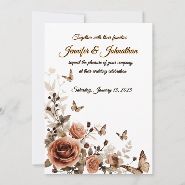 Vintage Roses & Butterflies Wedding  Invitation (Front)