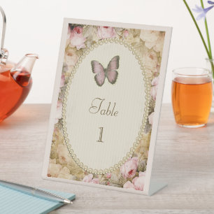 Vintage Roses Butterfly, Music Notes Table Number Pedestal Sign