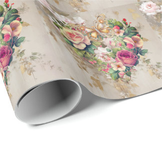 Vintage Roses Butterfly Wrapping Paper