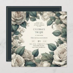 Vintage Roses Celebration of Life Memorial Poem Invitation