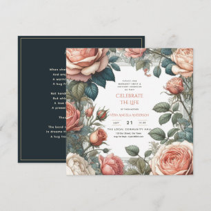 Vintage Roses Celebration of Life Memorial Poem Invitation