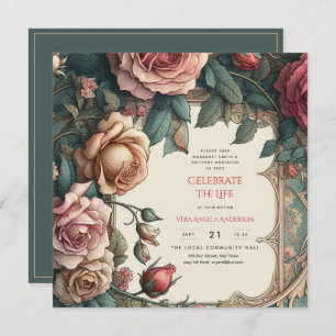 Vintage Roses Celebration of Life Memorial Poem Invitation