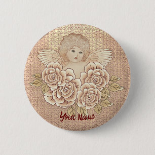 Vintage Roses Cherub Angel 6 Cm Round Badge