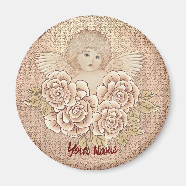 Vintage Roses Cherub Angel  Magnet (Front)