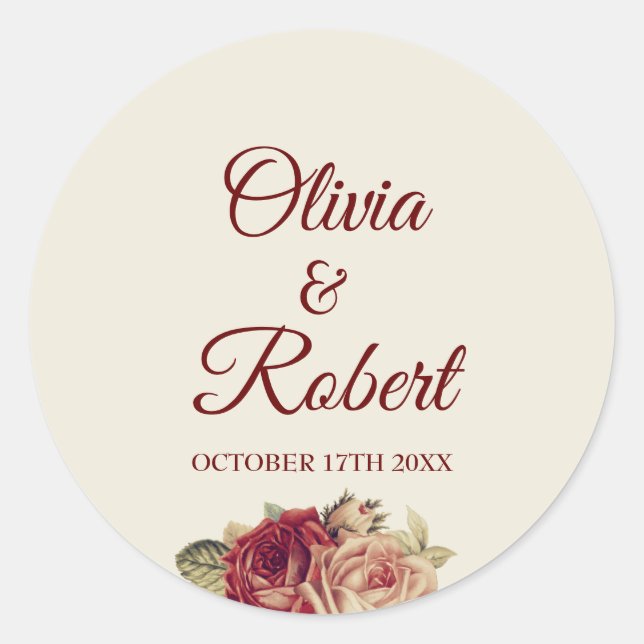 Vintage Roses Classic Round Sticker (Front)