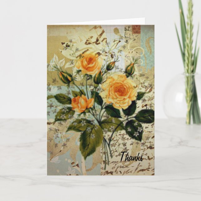Vintage Roses Collage Thanks Thank You Card (Front)