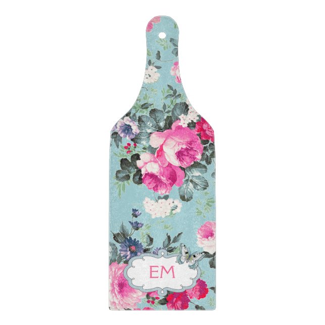 Vintage Roses | Custom Monograms Gift  Cutting Board (Front)