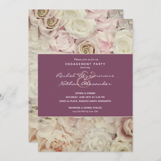 Vintage Roses Engagement Party Invitation (Front/Back)