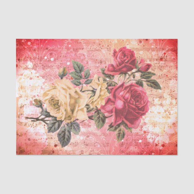 Vintage Roses Ephemera Decoupage Tissue Paper (Front)