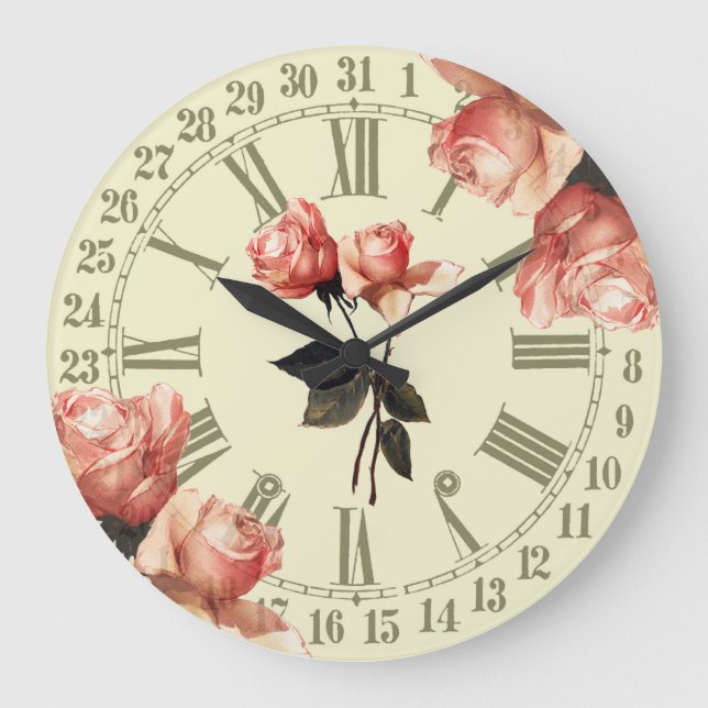 Vintage Roses Ephemera Large Clock (Front)