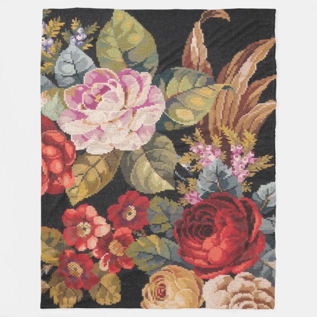 Vintage Roses Fine Floral Nature Fleece Blanket (Front)