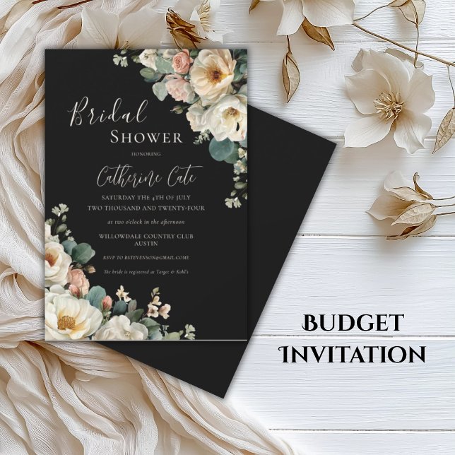 Vintage Roses Floral Black Bridal  Invitation (Creator Uploaded)